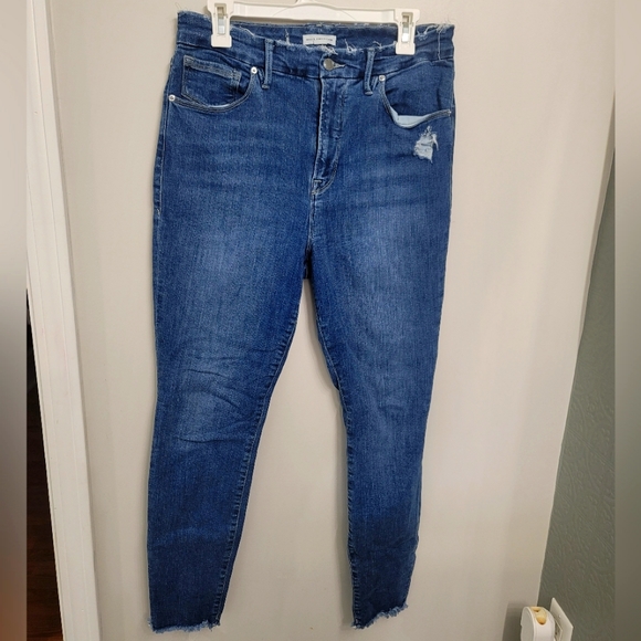 GOOD AMERICAN Good Waist Raw Edge Ankle Skinny Jeans Size 12 - Picture 3 of 10